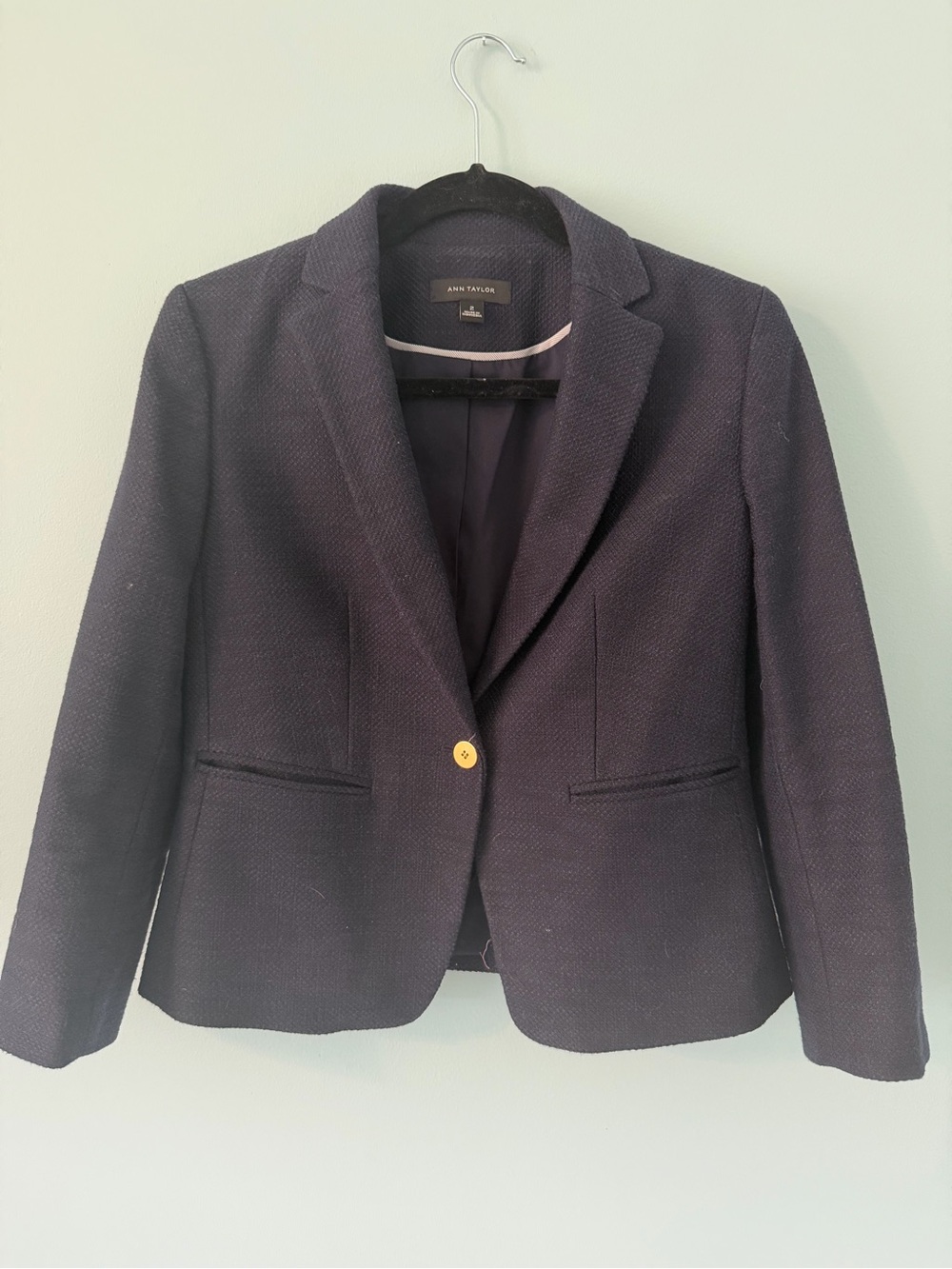 Ann Taylor Navy Textured Single-Button Blazer